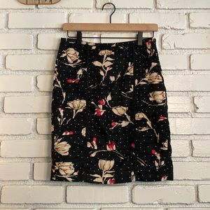 White House Black Market black floral ruched skirt womens